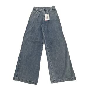 Cider Women's High Rise Pleated Wide Leg Jeans Size Small 26X28 Light wash 90s